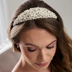 Arianna Pearl Hair Accessories | Silver Hair Accessories*Chunky Pearl and Diamante Bridal Tiara AR801