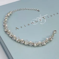 Arianna Bridesmaid Gifts | Bride Gifts*Hayworth Woven Pearl and Crystal Wedding Bracelet ARW092