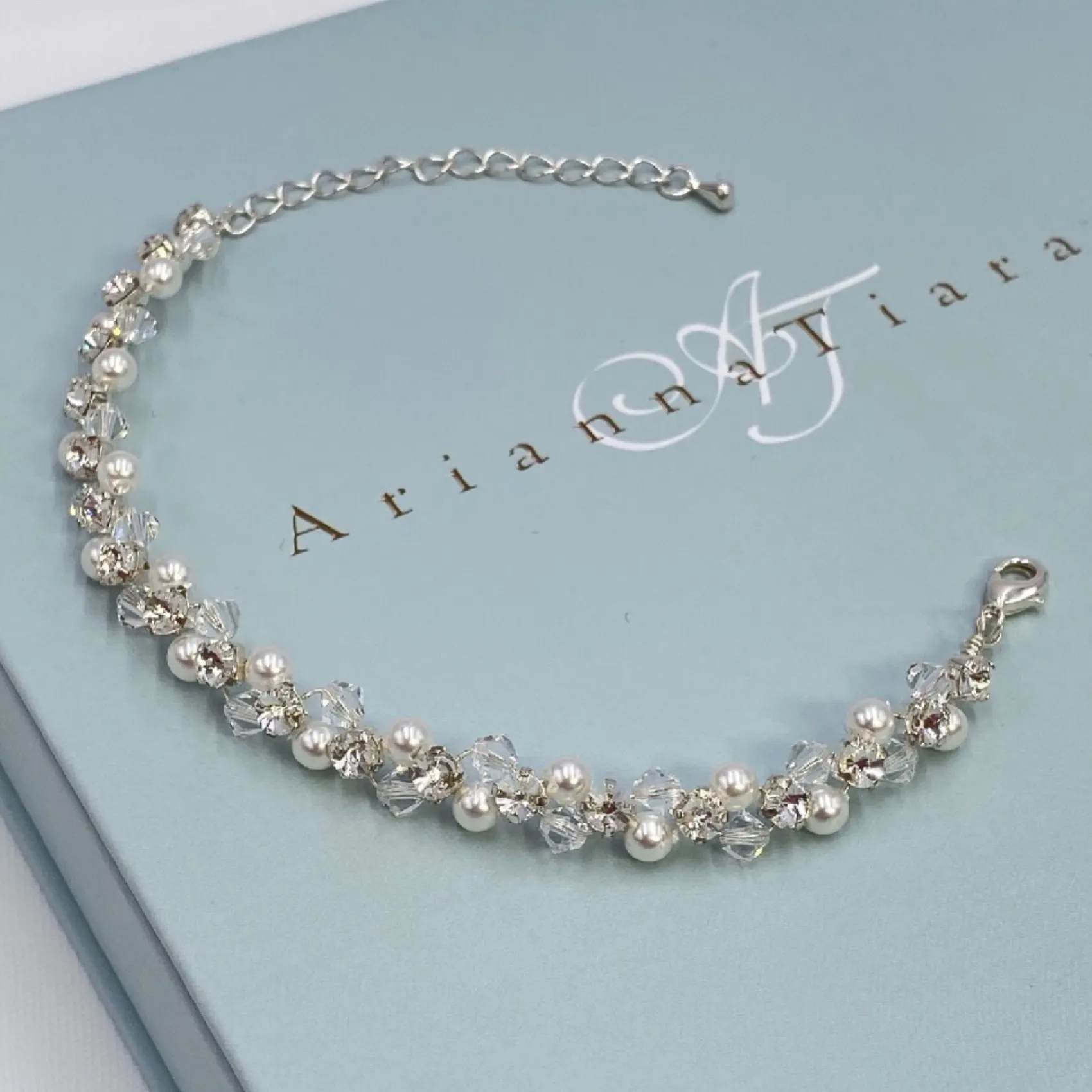 Arianna Bridesmaid Gifts | Bride Gifts*Hayworth Woven Pearl and Crystal Wedding Bracelet ARW092