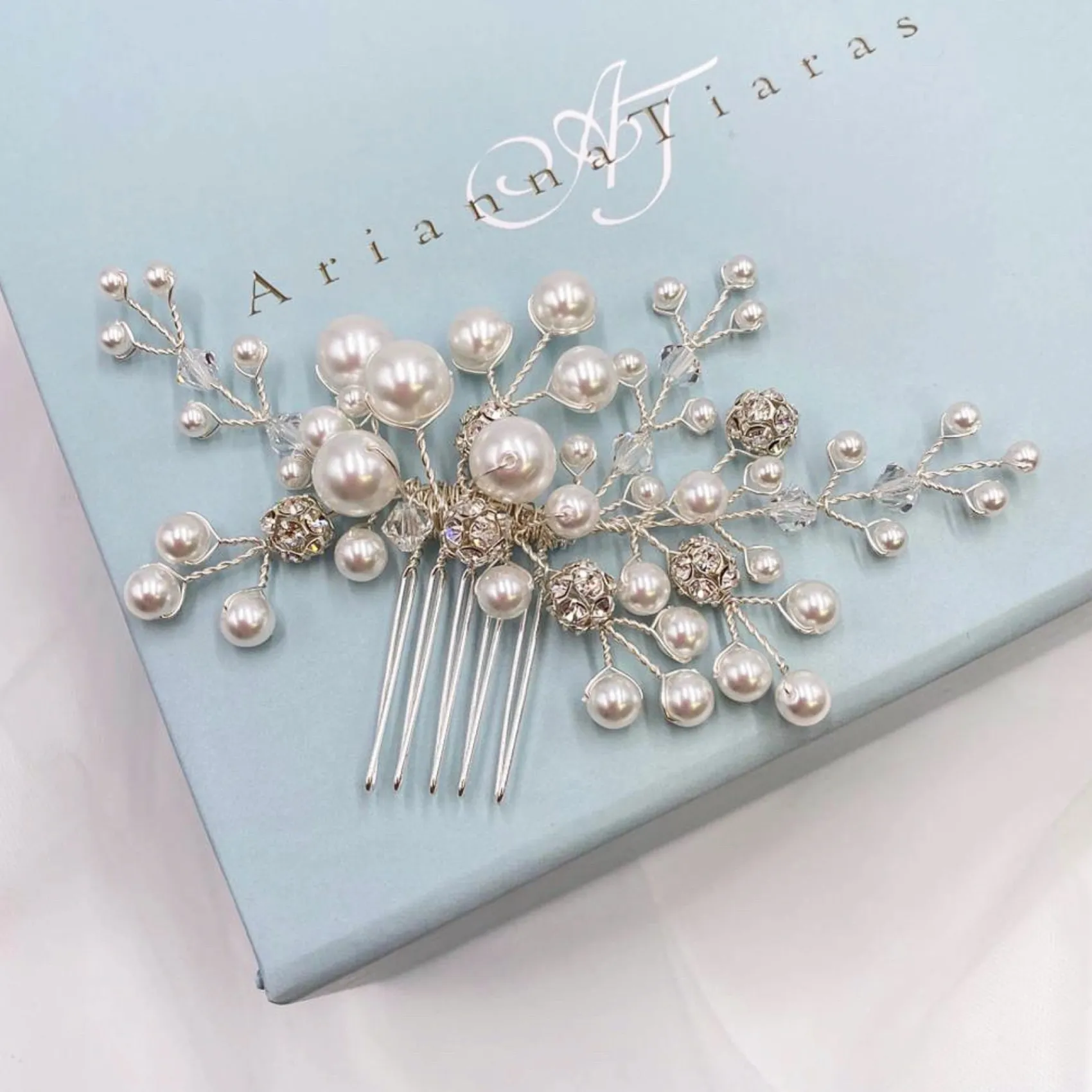 Arianna Pearl Hair Accessories | Silver Hair Accessories*Mira Pearl and Crystal Hair Comb AR614