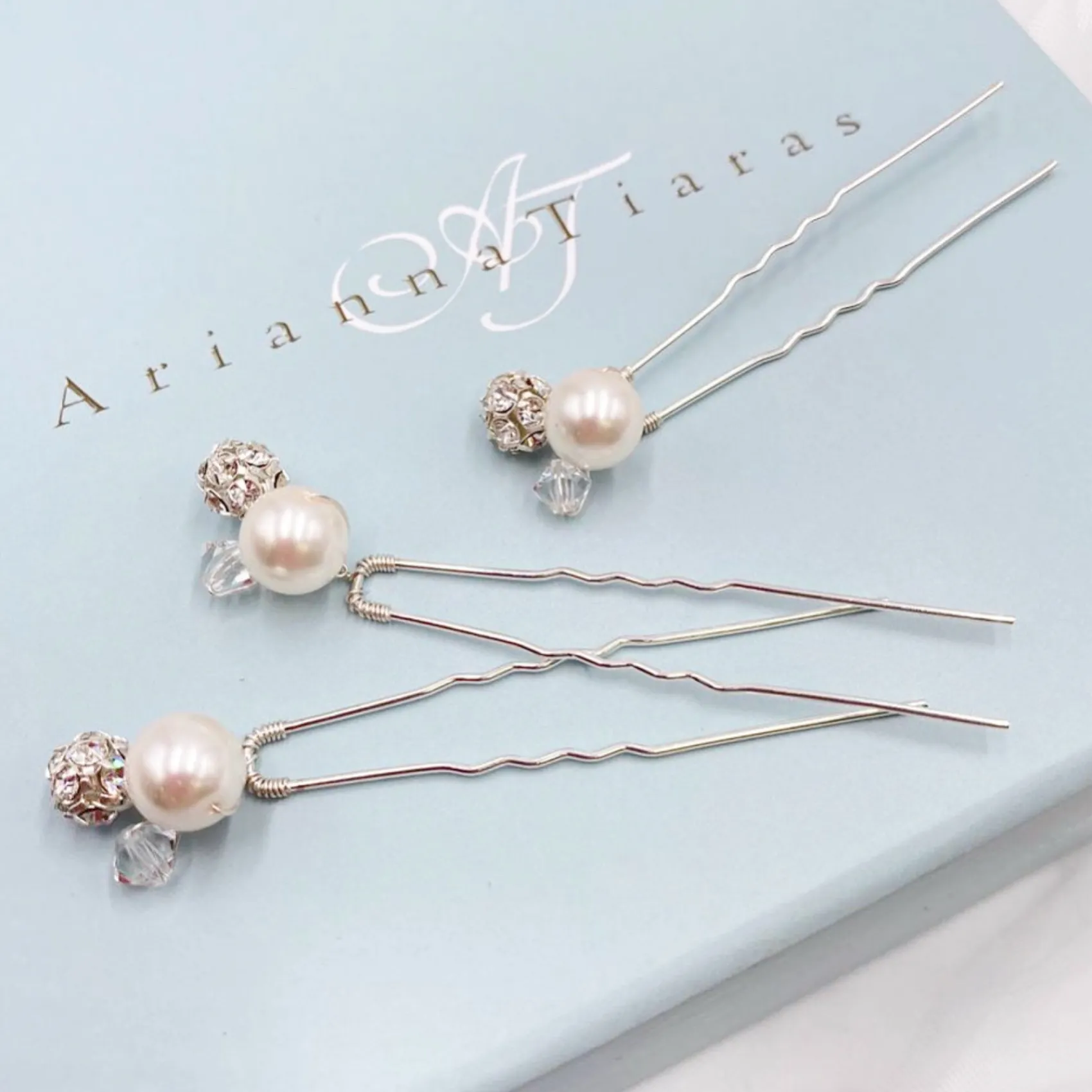 Arianna Bridesmaid Gifts | Pearl Hair Accessories*Mira Set of 3 Pearl, Crystal and Diamante Hair Pins ARP614
