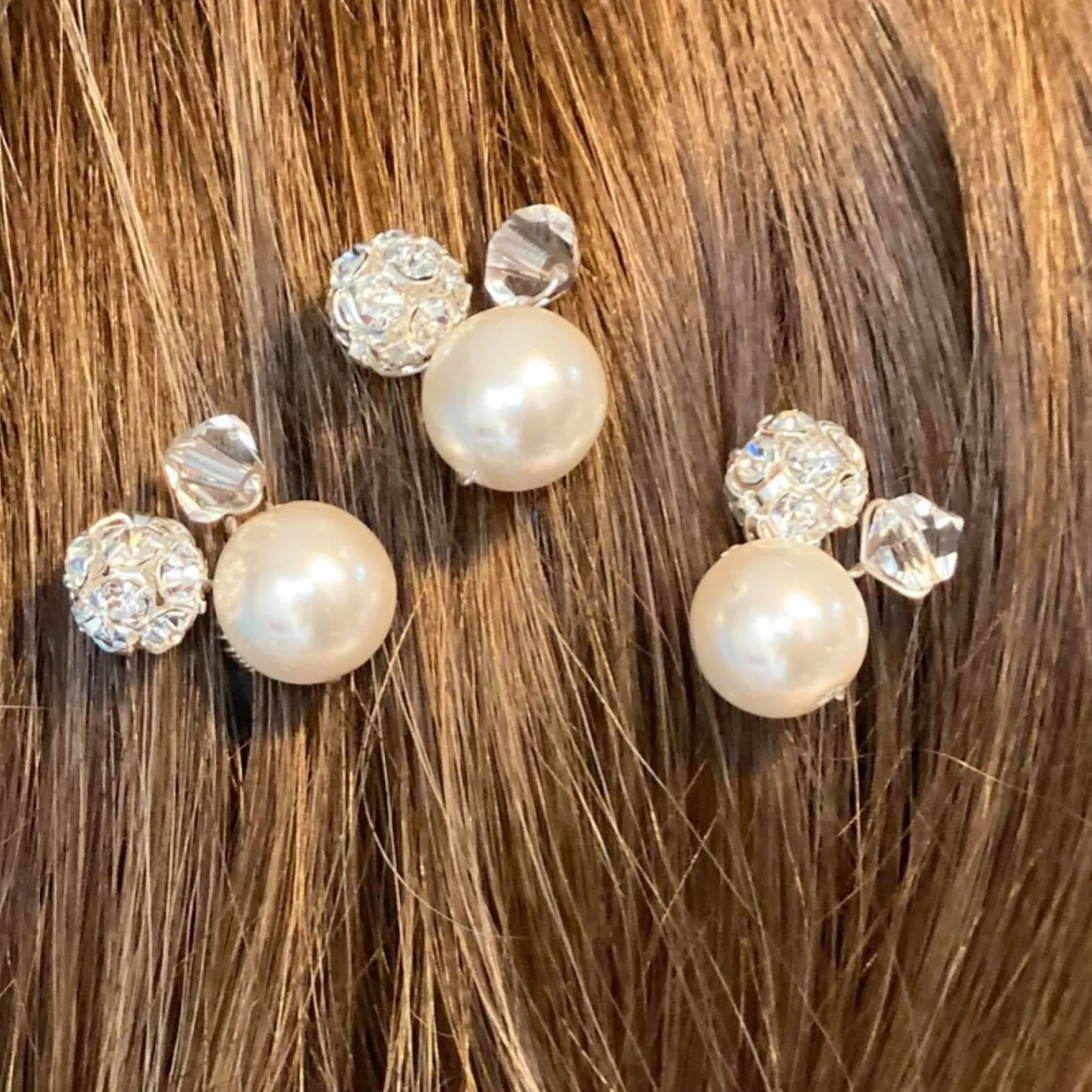 Arianna Bridesmaid Gifts | Pearl Hair Accessories*Mira Set of 3 Pearl, Crystal and Diamante Hair Pins ARP614