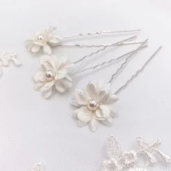 Arianna Flower Girl Gifts | Bridesmaid Gifts*Set of 3 Double Flower Hair Pins ARP604