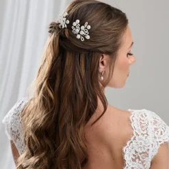 Arianna Pearl Hair Accessories | Silver Hair Accessories*Set of 3 Floral Beaded and Pearl Hair Pins ARP754