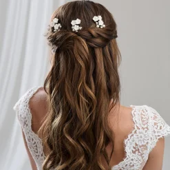 Arianna Bridesmaid Gifts | Bride Gifts*Set of 3 Porcelain Flower and Pearl Hair Pins ARP719
