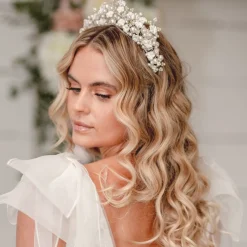 Arianna Pearl Hair Accessories | Silver Hair Accessories*Statement Pearl and Flower Crown AR717