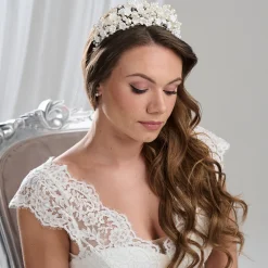Arianna Pearl Hair Accessories | Silver Hair Accessories*Statement Pearl and Flower Crown AR717