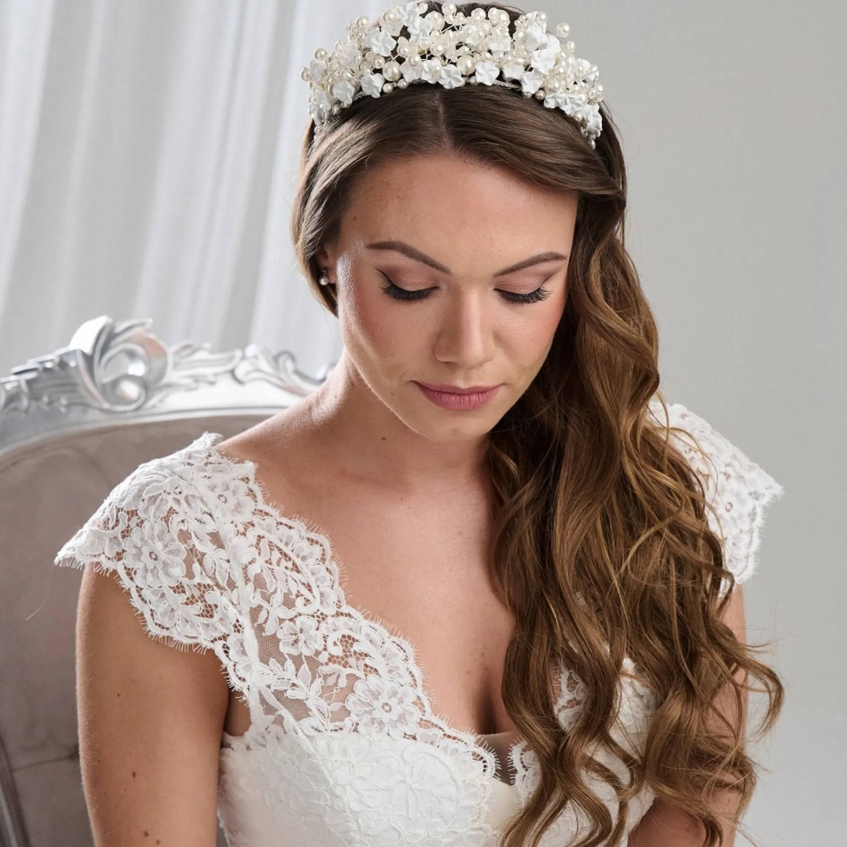 Arianna Pearl Hair Accessories | Silver Hair Accessories*Statement Pearl and Flower Crown AR717
