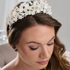Arianna Pearl Hair Accessories | Silver Hair Accessories*Statement Pearl and Flower Crown AR717