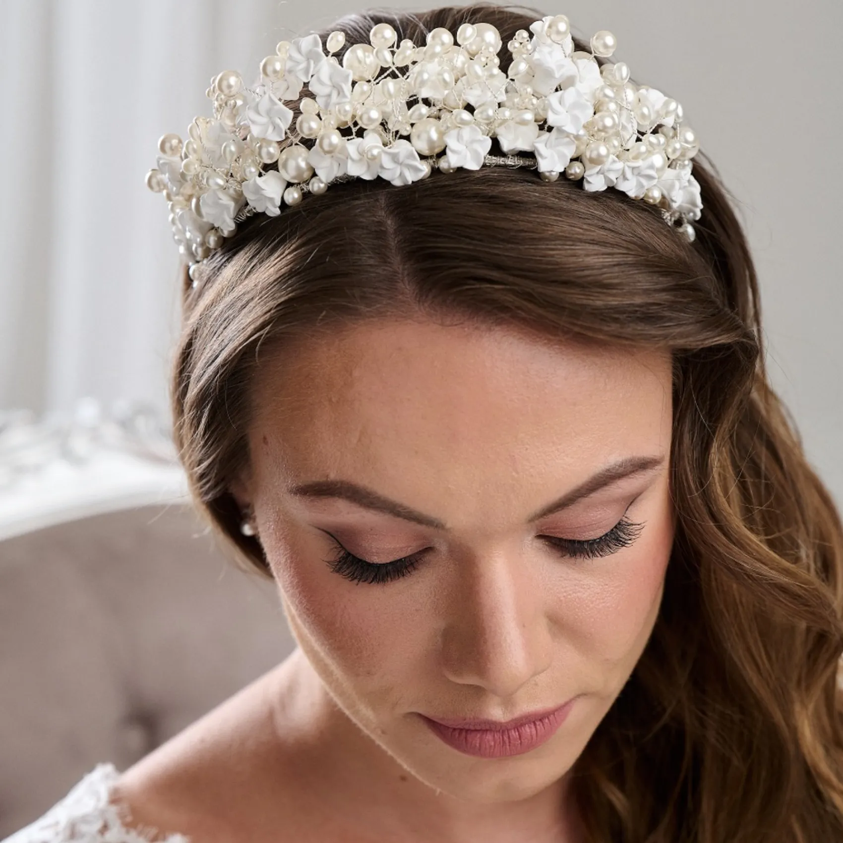 Arianna Pearl Hair Accessories | Silver Hair Accessories*Statement Pearl and Flower Crown AR717