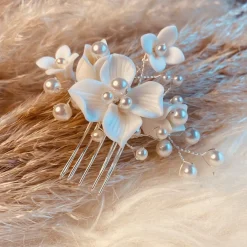 Arianna Bridesmaid Gifts | Pearl Hair Accessories*Stellar Mini Porcelain Flowers and Pearl Hair Comb AR734
