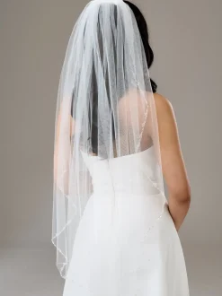 Twilight Designs Single Tier Veils | Fingertip Veils*Arlington Single Tier Bead and Sequin Edge Bridal Veil