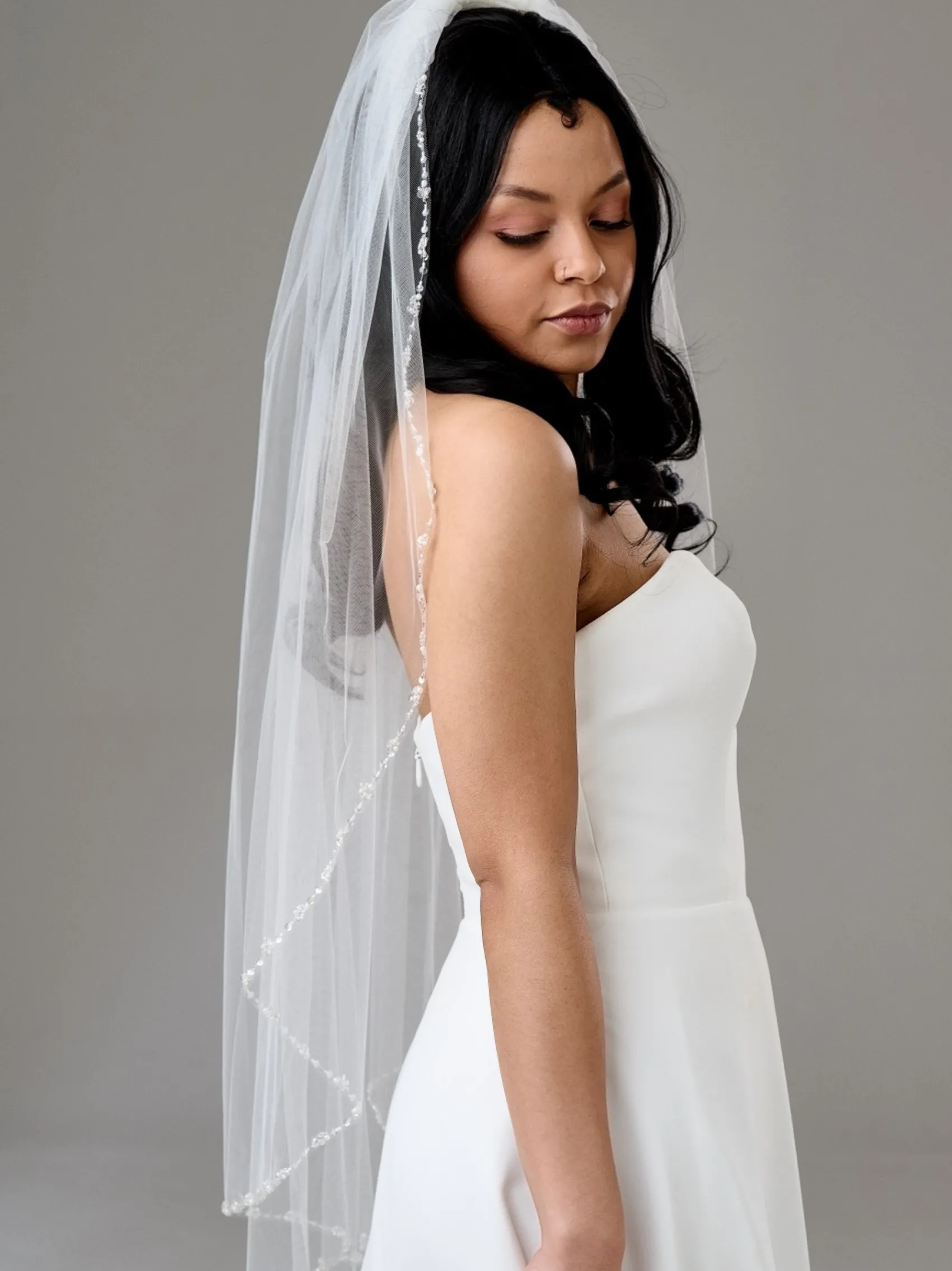 Twilight Designs Single Tier Veils | Fingertip Veils*Arlington Single Tier Bead and Sequin Edge Bridal Veil