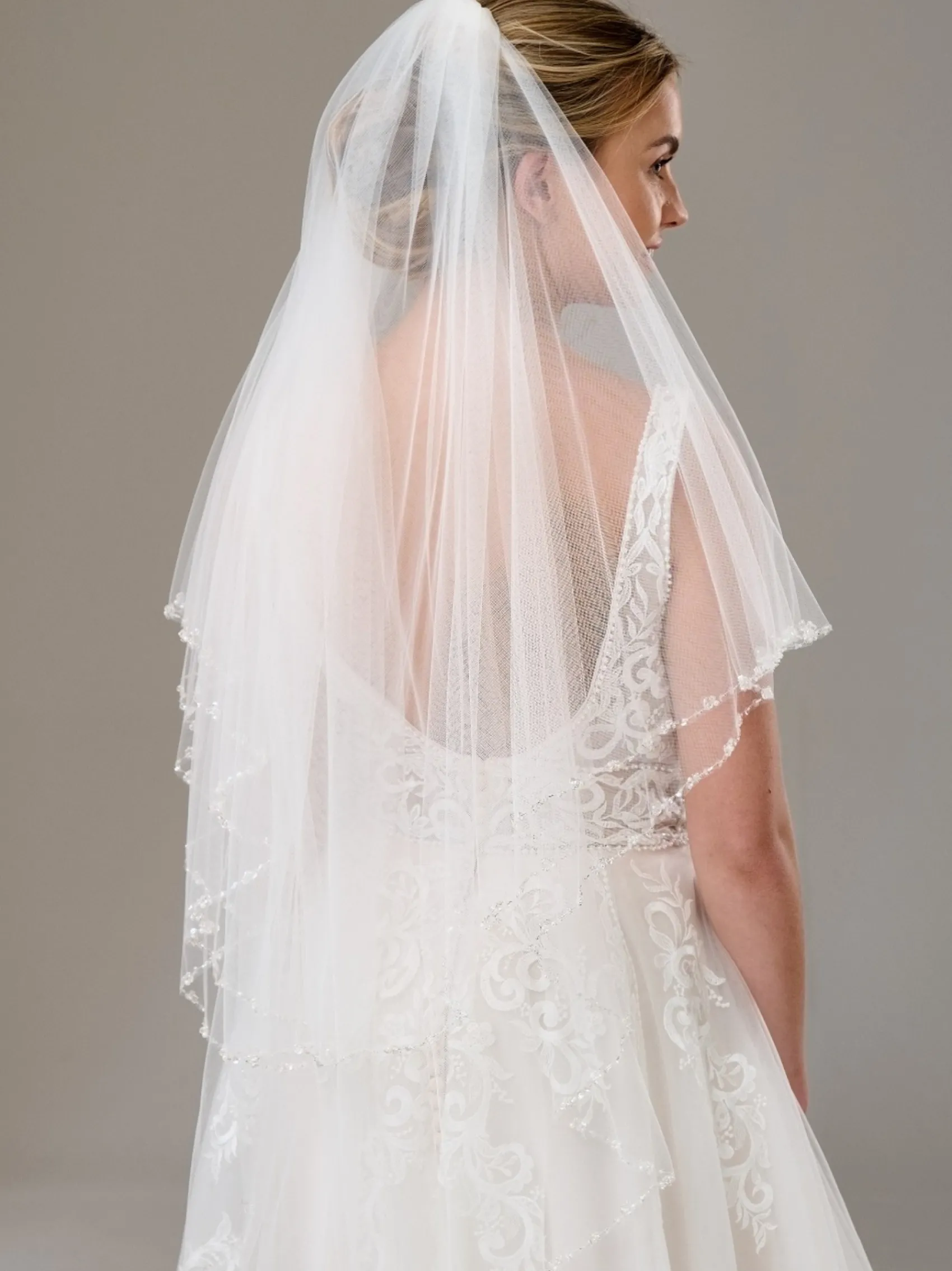 Twilight Designs Two Tier Veils | Fingertip Veils*Arlington Two Tier Bead and Sequin Edge Bridal Veil