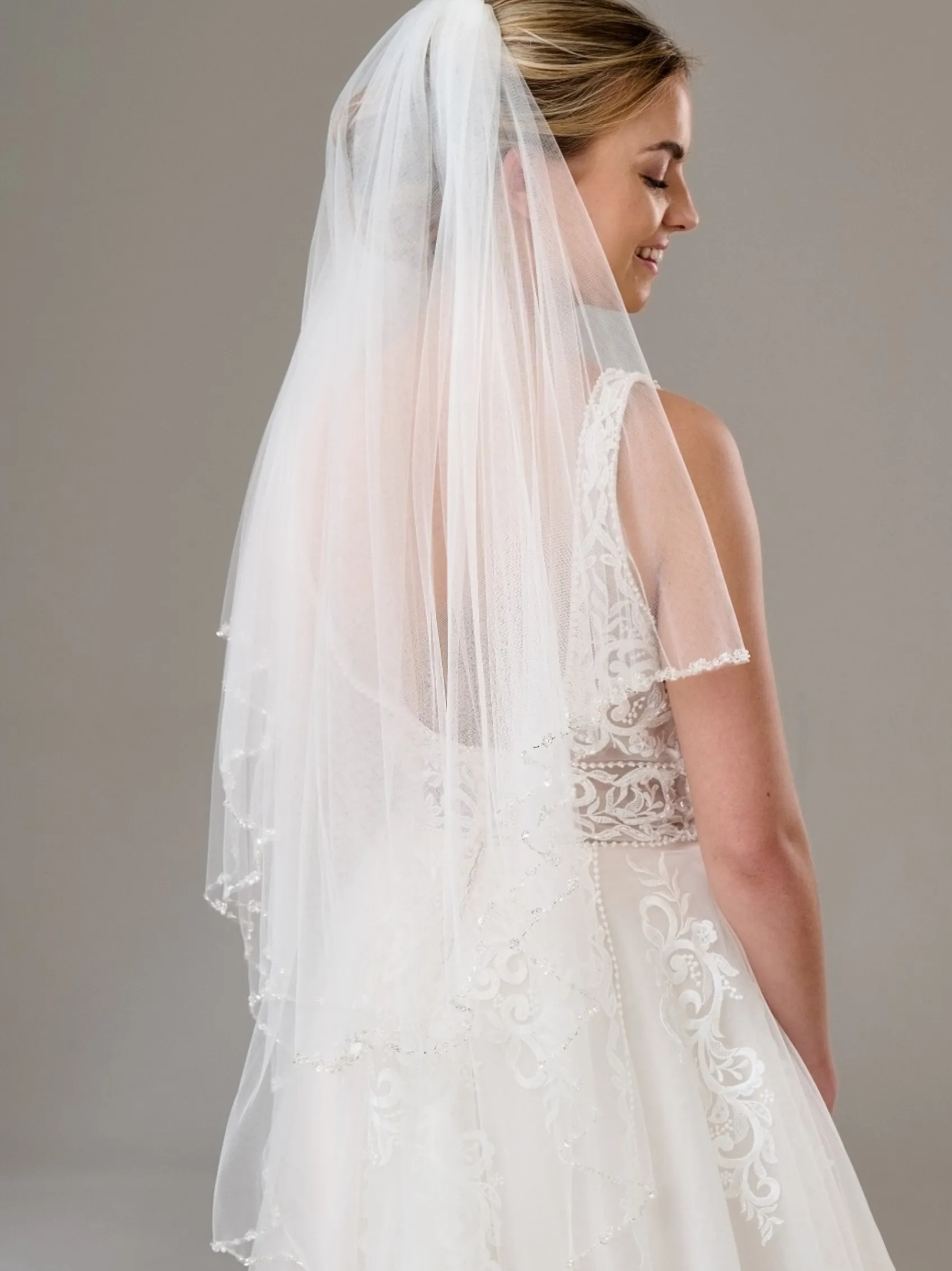 Twilight Designs Two Tier Veils | Fingertip Veils*Arlington Two Tier Bead and Sequin Edge Bridal Veil