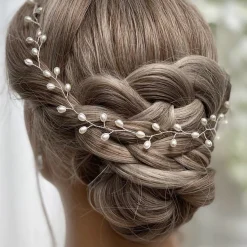 Lace & Favour Pearl Hair Accessories | Silver Hair Accessories*Aruba Long Delicate Pearl Wedding Hair Vine (Silver) Ivory/ Silver
