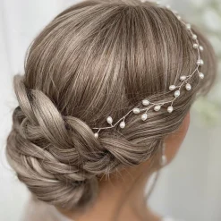 Lace & Favour Pearl Hair Accessories | Silver Hair Accessories*Aruba Long Delicate Pearl Wedding Hair Vine (Silver) Ivory/ Silver