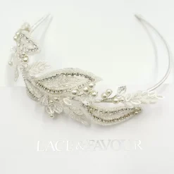 Beads & Beyond Vintage Headpieces | Crystal Hair Accessories*Astoria Vintage Inspired Beaded Leaves Side Headband Ivory/ Silver