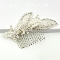 Beads & Beyond Vintage Headpieces | Crystal Hair Accessories*Astoria Vintage Inspired Beaded Leaves Asymmetric Comb Ivory/ Silver