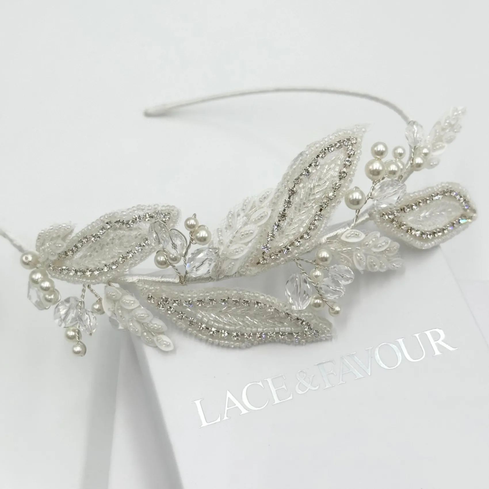 Beads & Beyond Vintage Headpieces | Crystal Hair Accessories*Astoria Vintage Inspired Beaded Leaves Side Headband Ivory/ Silver