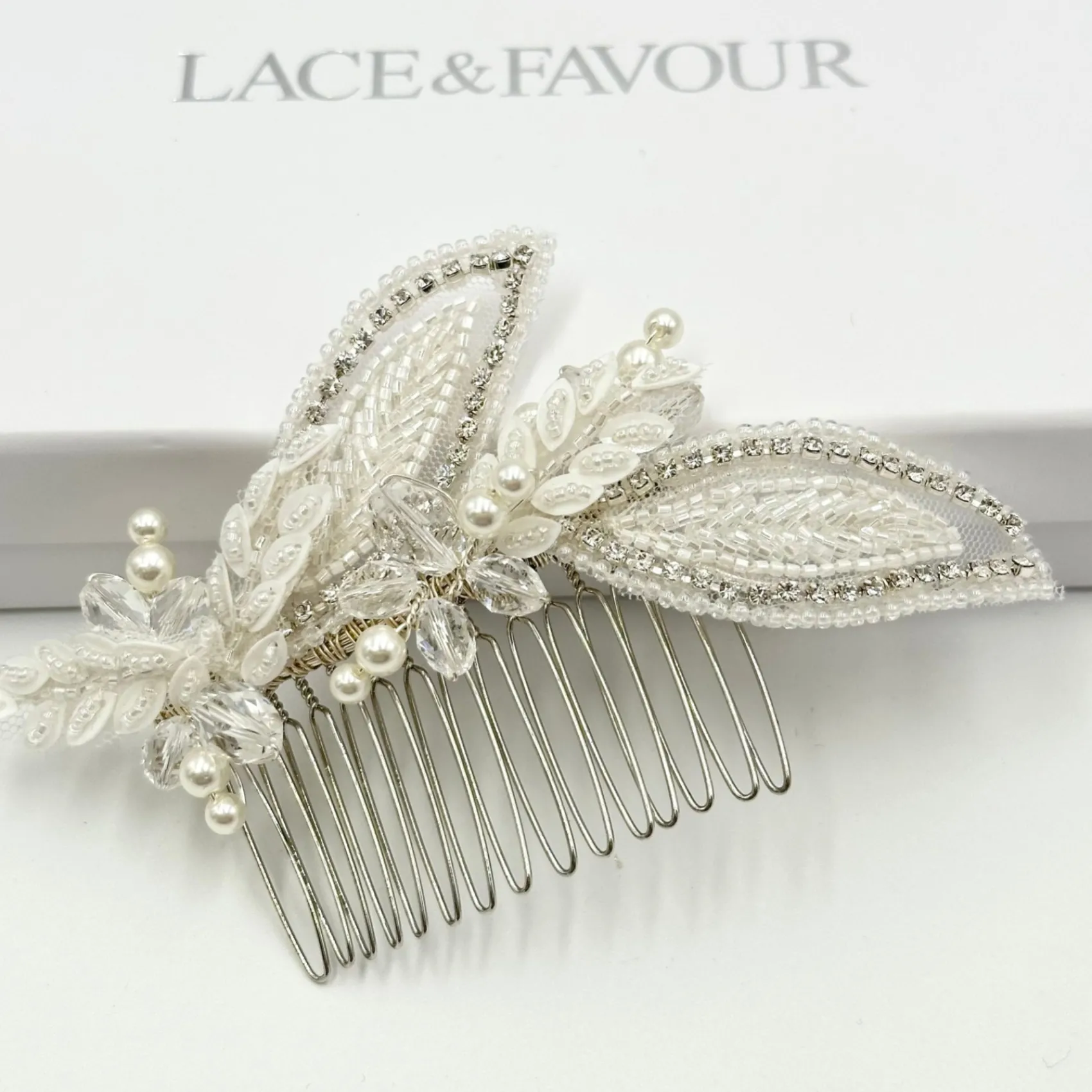 Beads & Beyond Vintage Headpieces | Crystal Hair Accessories*Astoria Vintage Inspired Beaded Leaves Asymmetric Comb Ivory/ Silver