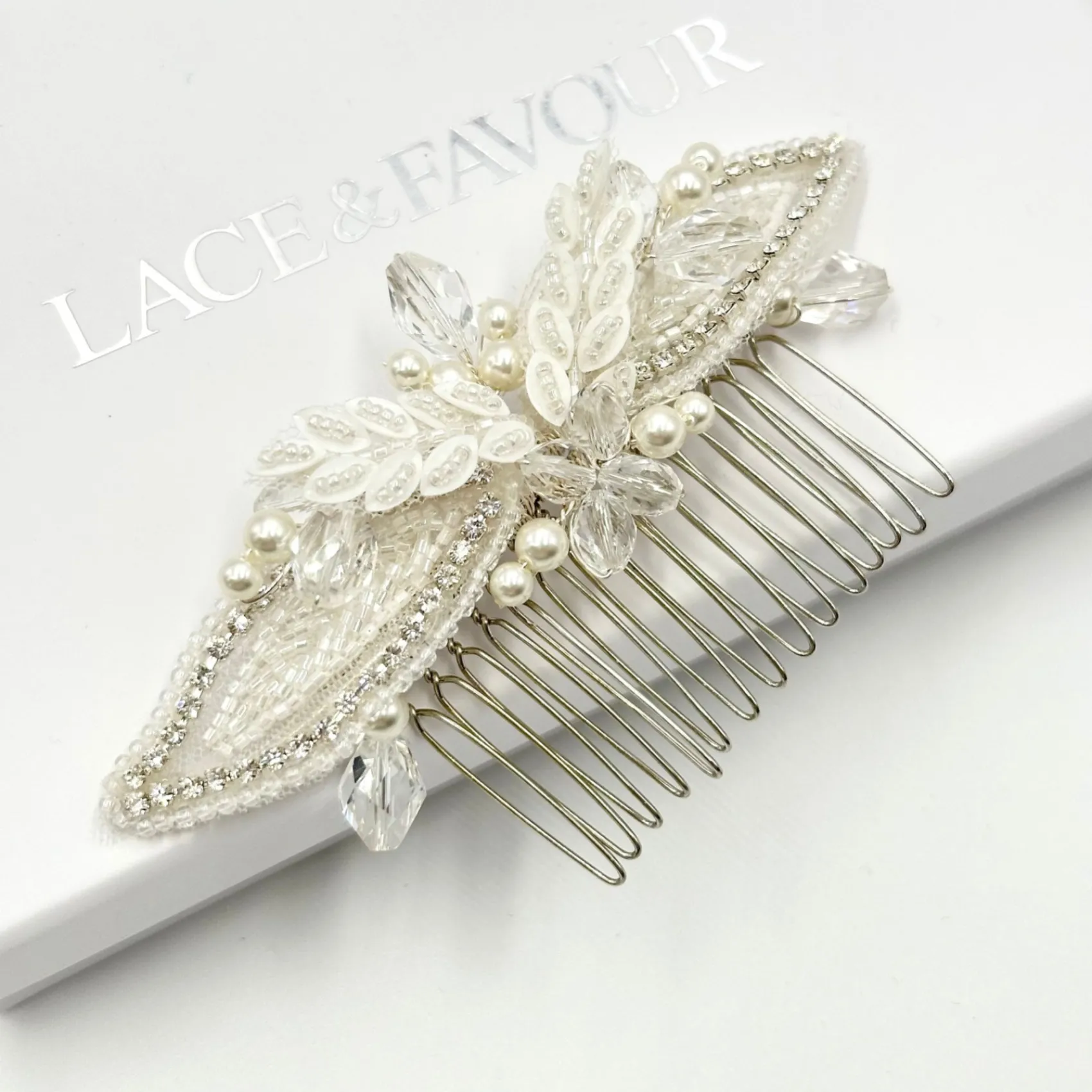 Beads & Beyond Vintage Headpieces | Crystal Hair Accessories*Astoria Vintage Inspired Beaded Leaves Hair Comb Ivory/ Silver