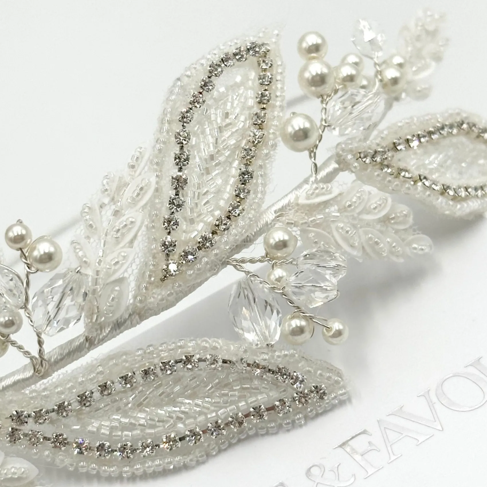 Beads & Beyond Vintage Headpieces | Crystal Hair Accessories*Astoria Vintage Inspired Beaded Leaves Side Headband Ivory/ Silver