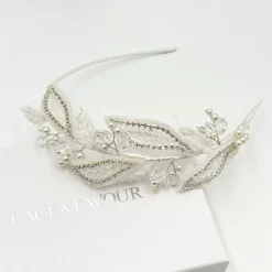 Beads & Beyond Vintage Headpieces | Crystal Hair Accessories*Astoria Vintage Inspired Beaded Leaves Side Headband Ivory/ Silver