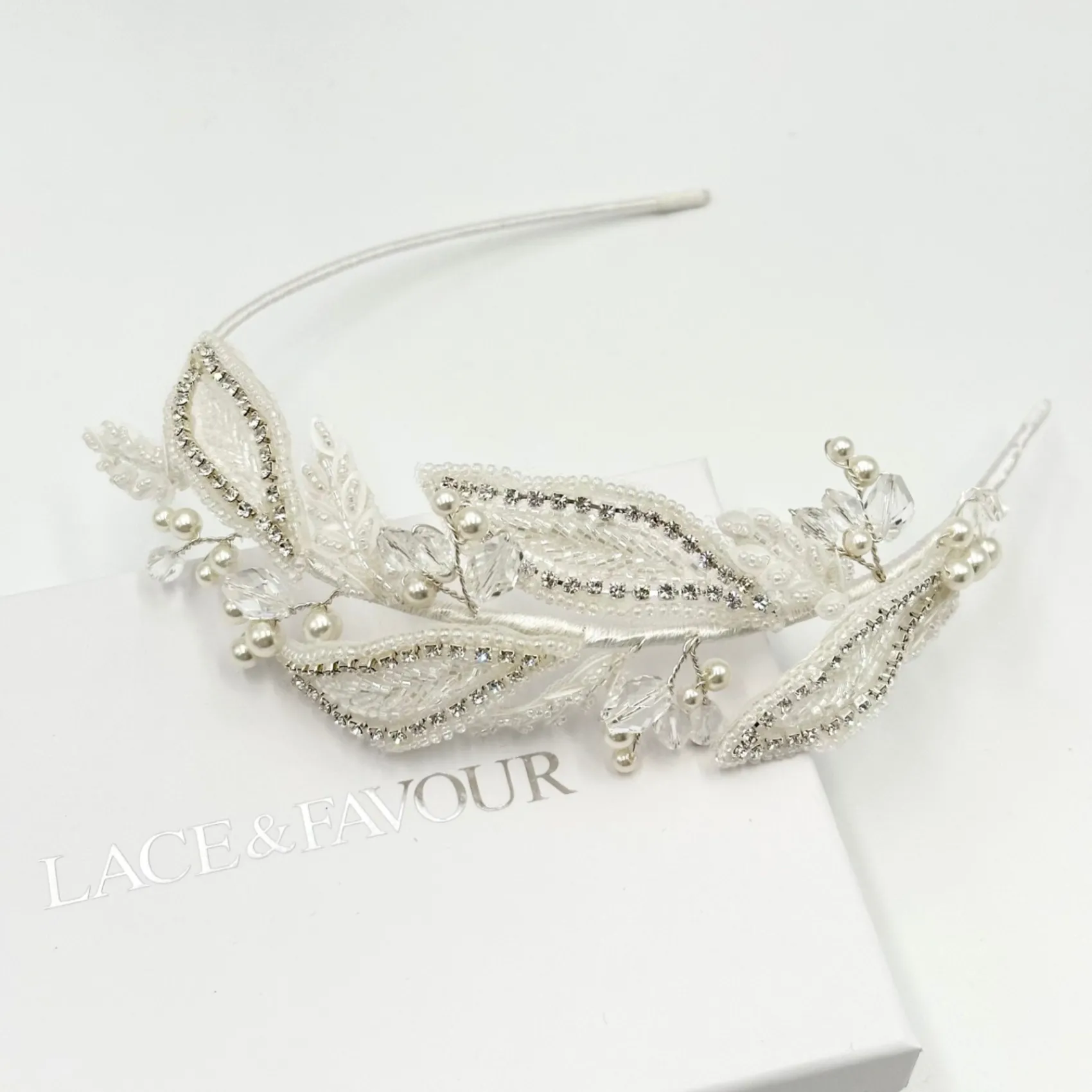 Beads & Beyond Vintage Headpieces | Crystal Hair Accessories*Astoria Vintage Inspired Beaded Leaves Side Headband Ivory/ Silver