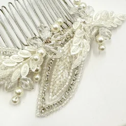 Beads & Beyond Vintage Headpieces | Crystal Hair Accessories*Astoria Vintage Inspired Beaded Leaves Asymmetric Comb Ivory/ Silver