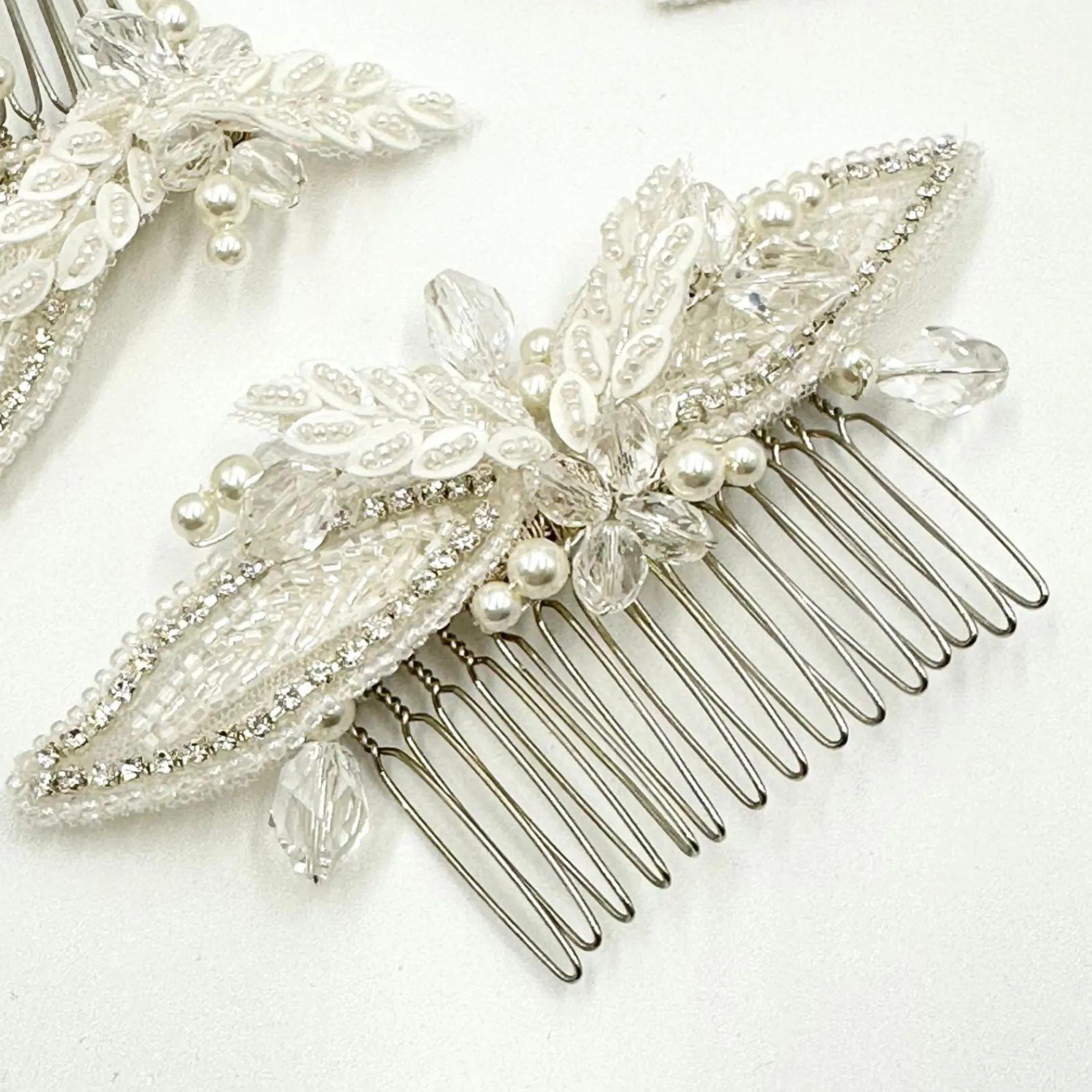 Beads & Beyond Vintage Headpieces | Crystal Hair Accessories*Astoria Vintage Inspired Beaded Leaves Hair Comb Ivory/ Silver