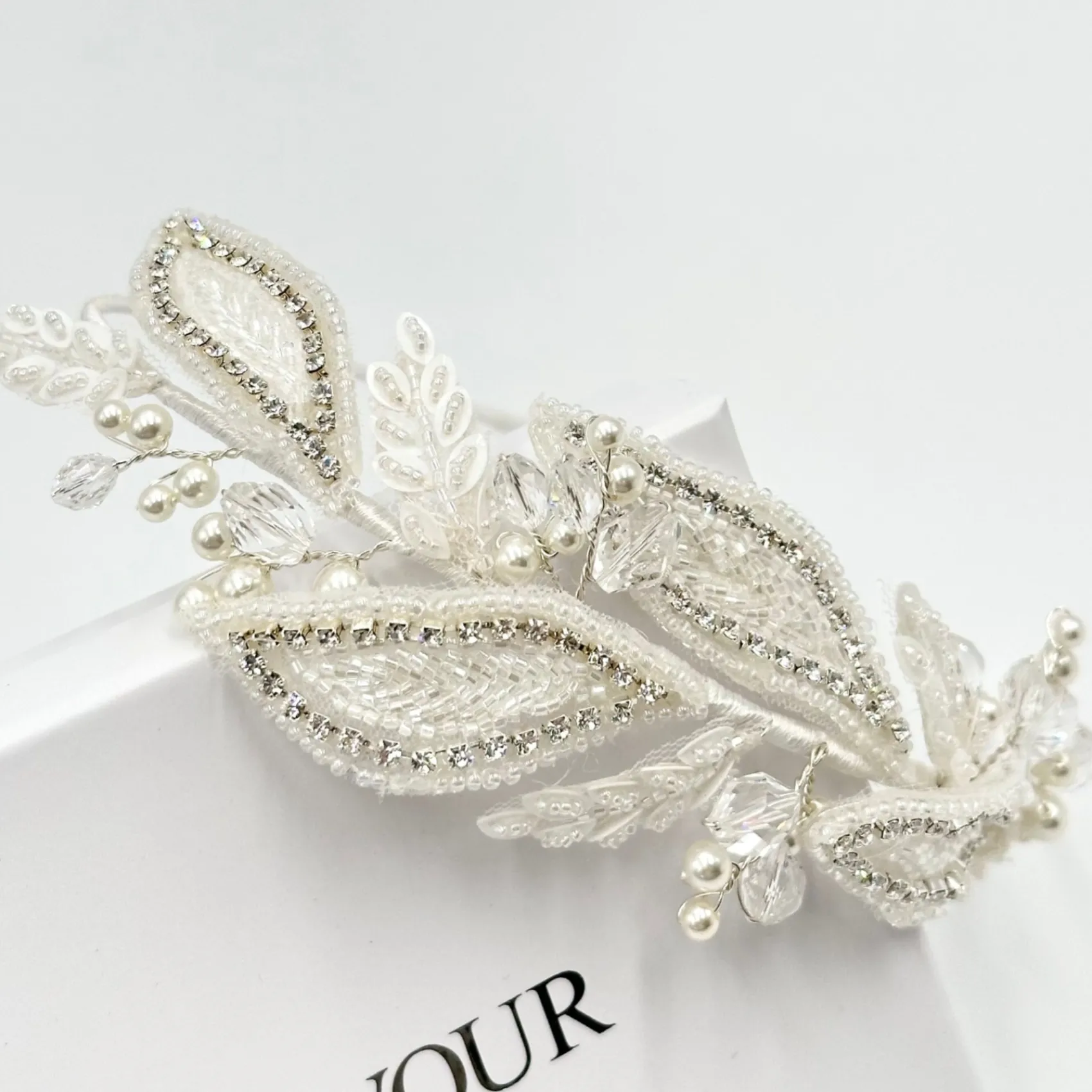 Beads & Beyond Vintage Headpieces | Crystal Hair Accessories*Astoria Vintage Inspired Beaded Leaves Side Headband Ivory/ Silver