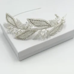 Beads & Beyond Vintage Headpieces | Crystal Hair Accessories*Astoria Vintage Inspired Beaded Leaves Side Headband Ivory/ Silver