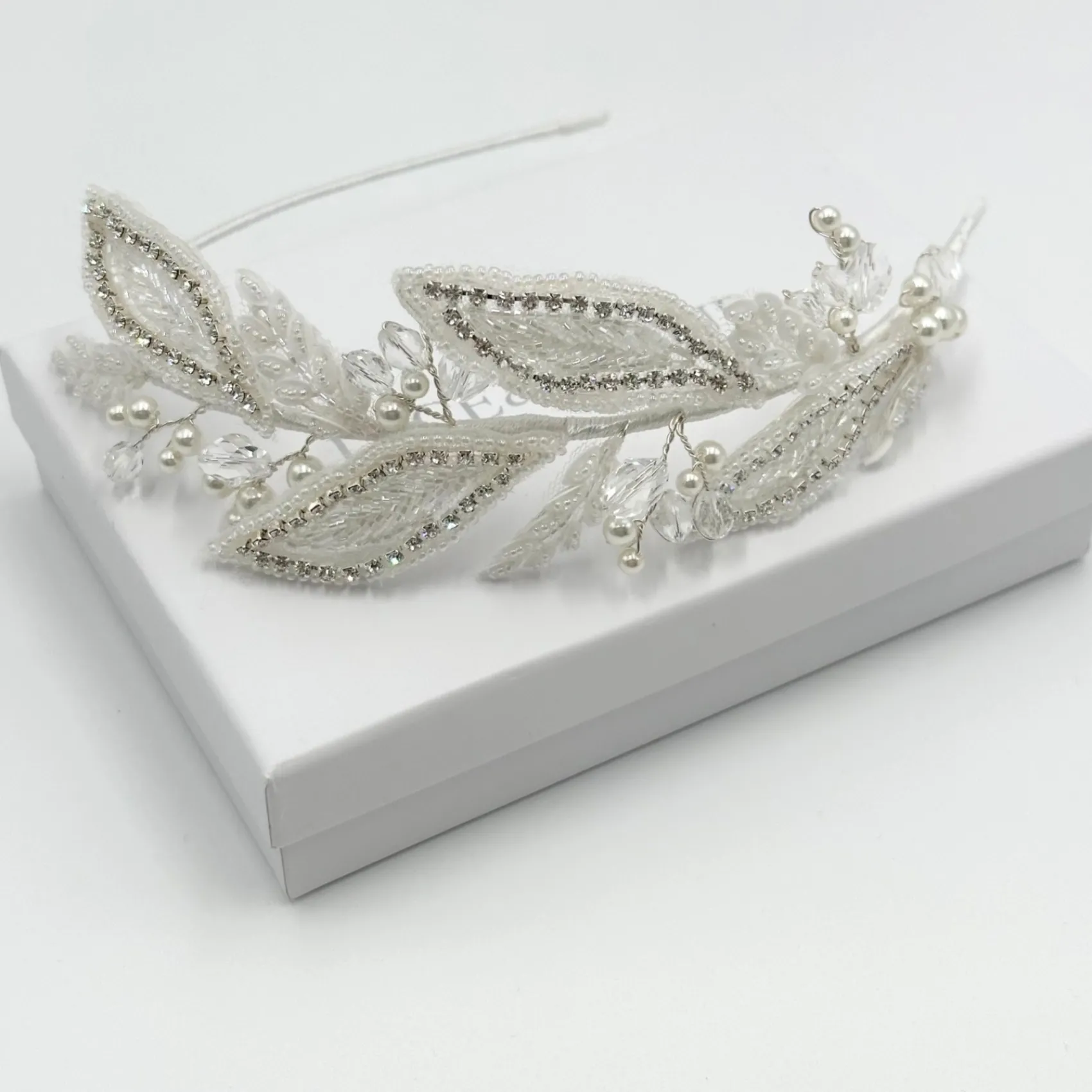Beads & Beyond Vintage Headpieces | Crystal Hair Accessories*Astoria Vintage Inspired Beaded Leaves Side Headband Ivory/ Silver