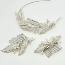 Beads & Beyond Vintage Headpieces | Crystal Hair Accessories*Astoria Vintage Inspired Beaded Leaves Asymmetric Comb Ivory/ Silver