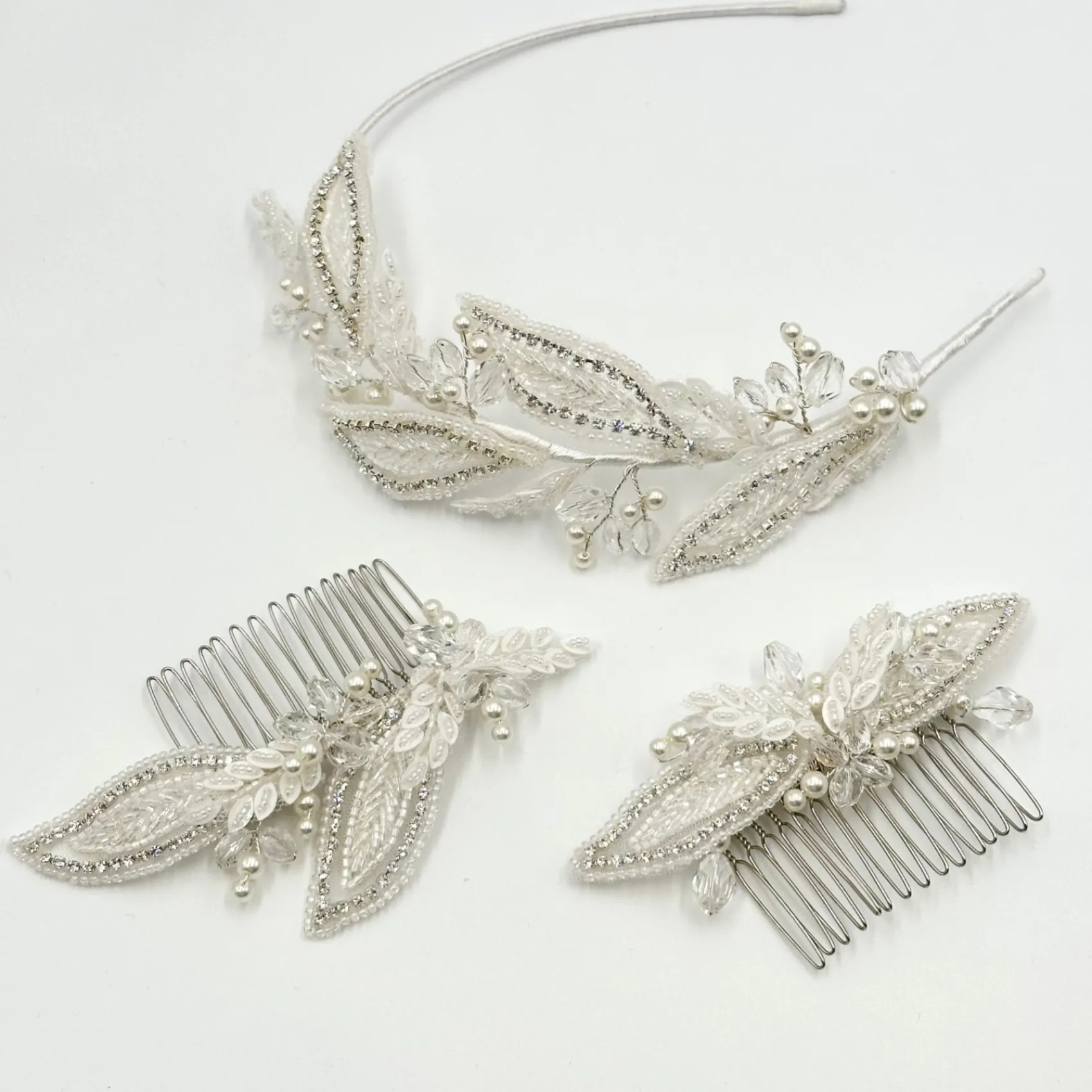Beads & Beyond Vintage Headpieces | Crystal Hair Accessories*Astoria Vintage Inspired Beaded Leaves Asymmetric Comb Ivory/ Silver
