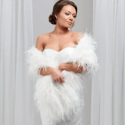Beverly Hills Feather Stoles & Shrugs*Audrey Long Ostrich Feather Bridal Stole Ivory