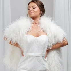 Beverly Hills Feather Stoles & Shrugs*Audrey Long Ostrich Feather Bridal Stole Ivory