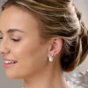 Lace & Favour Bridesmaid Gifts | Silver Wedding Jewellery*Ava Crystal Leaves and Pearl Wedding Earrings Ivory/ Silver