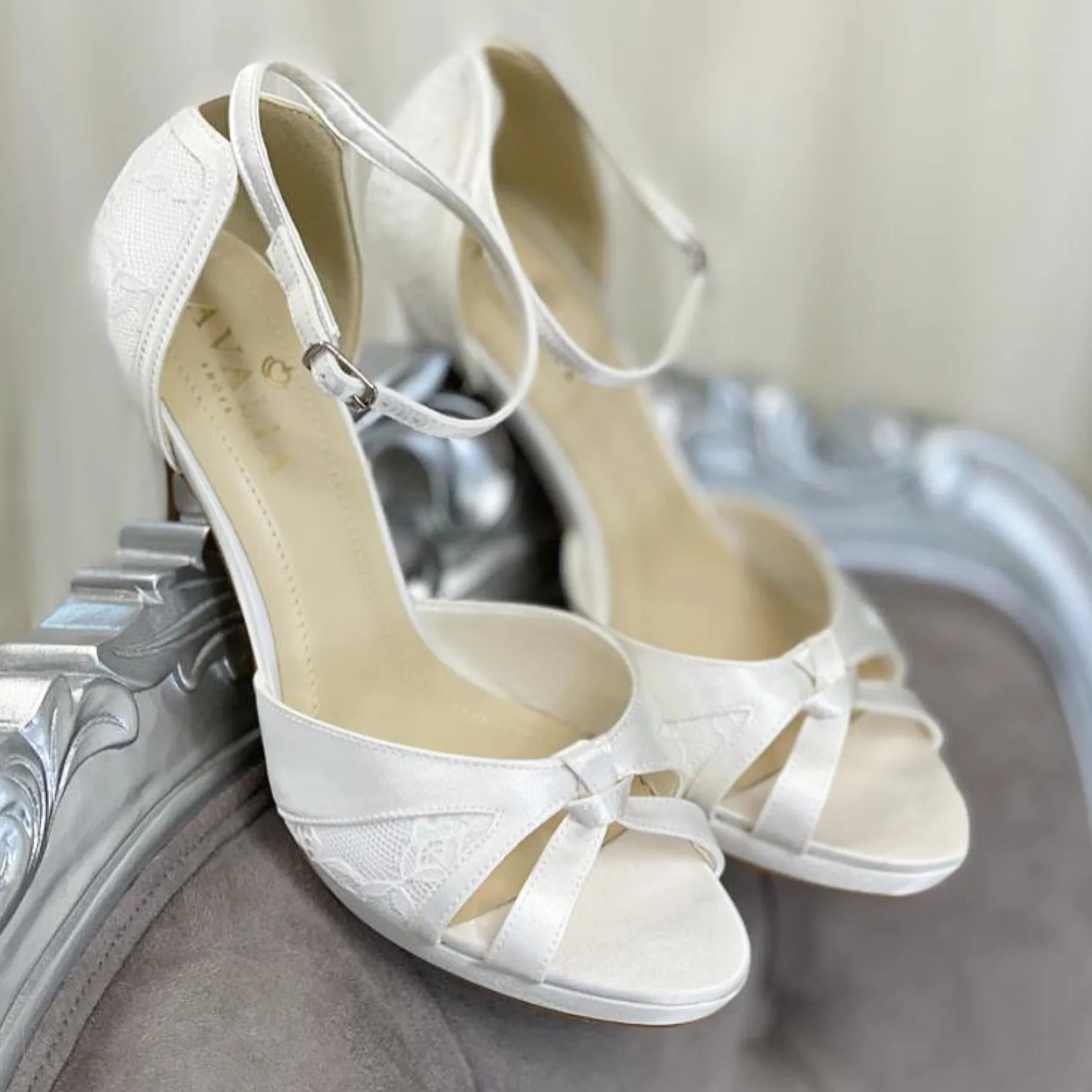 Avalia Shoes Wedding Shoes | High Heel*Avalia Alba Satin and Lace Peep Toe Platform Sandals Ivory