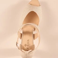 Avalia Shoes Sparkly Prom Shoes | Gold Prom Shoes*Avalia Cindy Glitter Cross Strap Block Heel Platform Sandals Gold