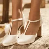 Avalia Shoes Wedding Shoes | High Heel*Avalia Coco Satin High Block Heel T-Bar Shoes Ivory