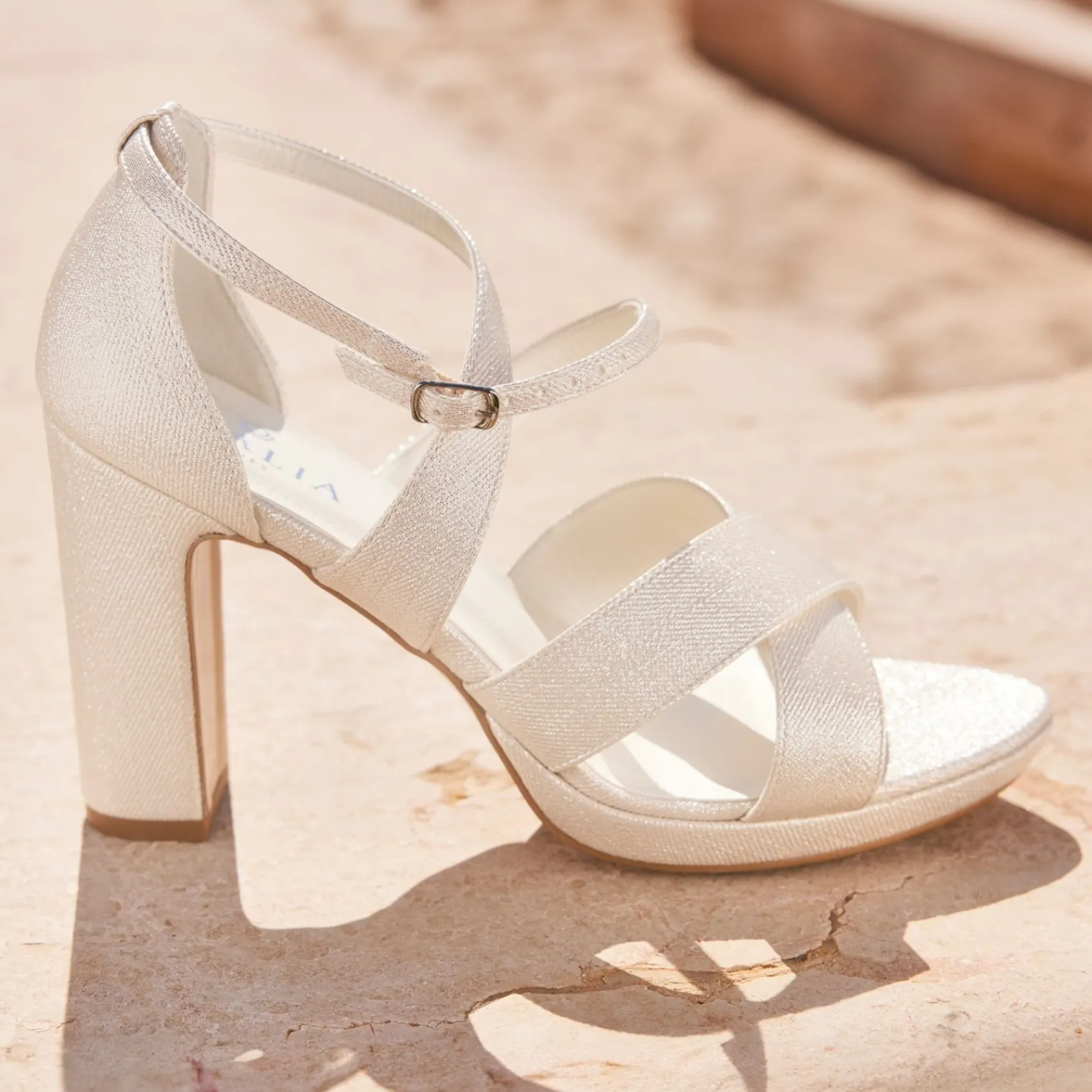 Avalia Shoes Gold Prom Shoes | Prom Sandals*Avalia Dilmar Champagne Shimmer Strappy Block Heel Platform Sandals Champagne Gold