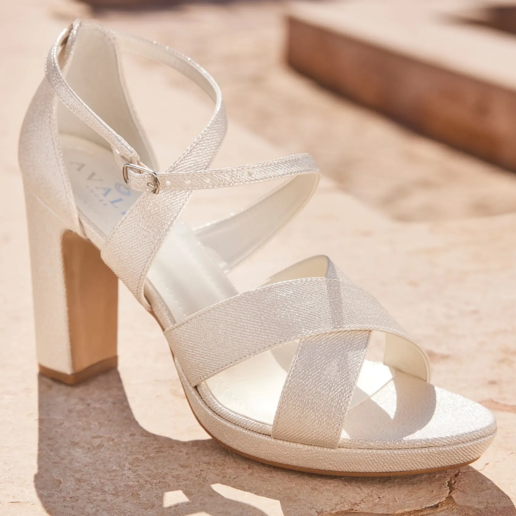 Avalia Shoes Gold Prom Shoes | Prom Sandals*Avalia Dilmar Champagne Shimmer Strappy Block Heel Platform Sandals Champagne Gold