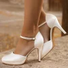 Avalia Shoes Wedding Shoes | High Heel*Avalia Dona Satin Ankle Strap Platform Court Shoes Ivory