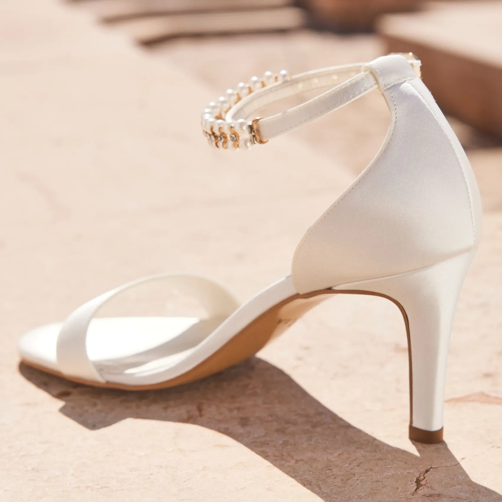 Avalia Shoes Wedding Shoes | Mid Heel*Avalia Elva Satin Barely There Pearl Ankle Strap Sandals Ivory