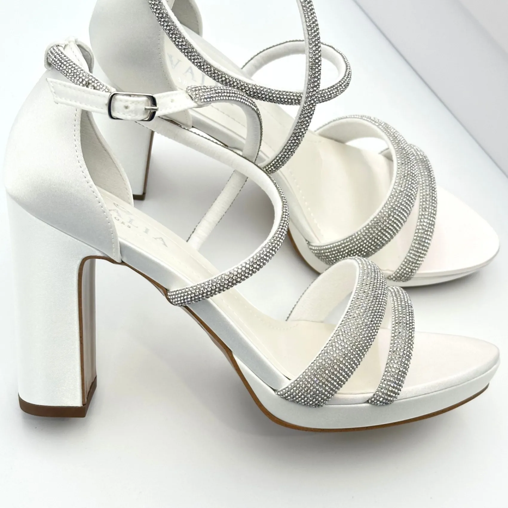 Avalia Shoes Sparkly Prom Shoes | White Prom Shoes*Avalia Flavia Satin Strappy Diamante Platform Sandals Ivory
