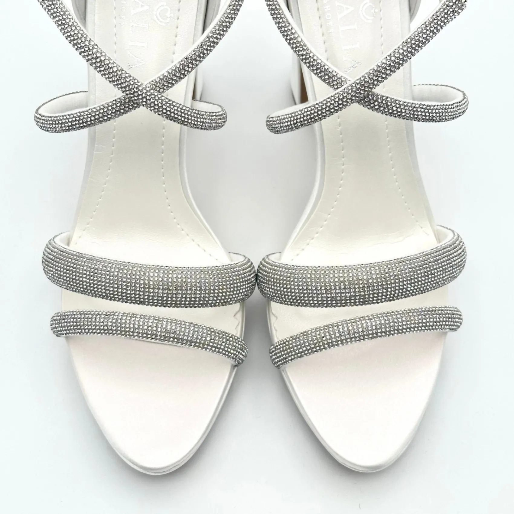 Avalia Shoes Sparkly Prom Shoes | White Prom Shoes*Avalia Flavia Satin Strappy Diamante Platform Sandals Ivory