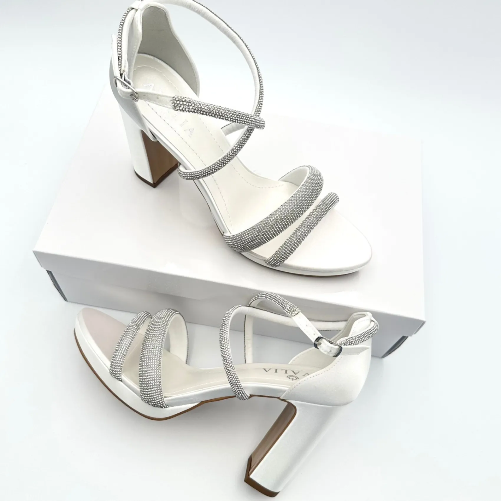 Avalia Shoes Sparkly Prom Shoes | White Prom Shoes*Avalia Flavia Satin Strappy Diamante Platform Sandals Ivory