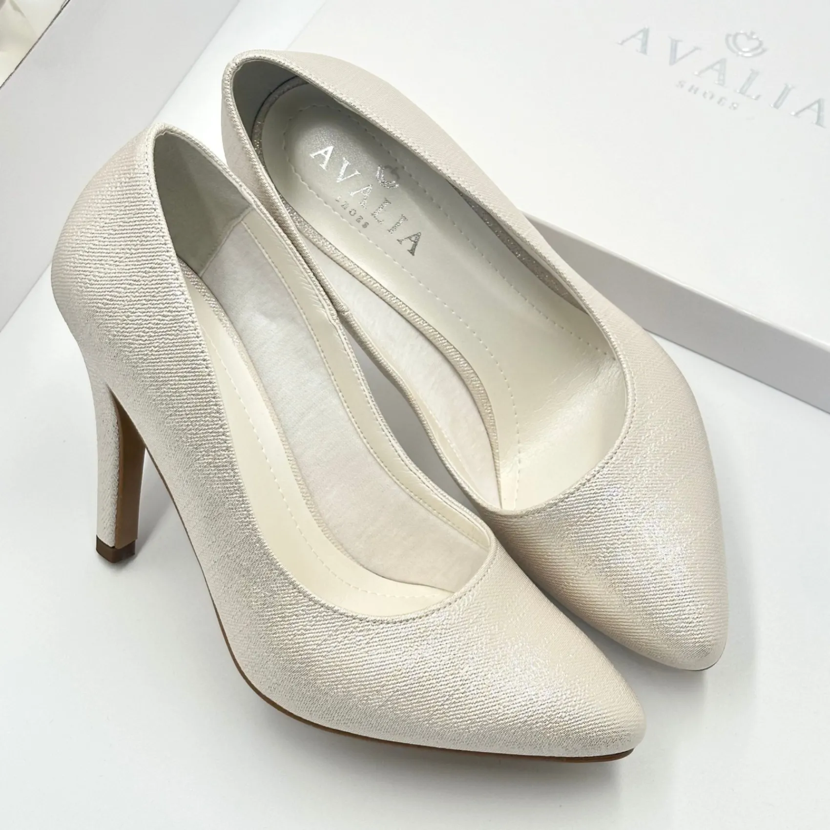 Avalia Shoes Sparkly Prom Shoes | Gold Prom Shoes*Avalia Goldy Champagne Shimmer High Heel Court Shoes Champagne Gold